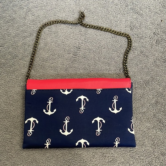 J Crew mint condition vintage envelope purse - red leather and anchor fabric - Picture 2 of 3